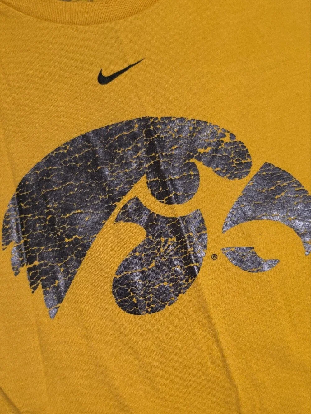 Nike Women's Gold Crewneck Short-Sleeve Tee with Black Hawk Logo Iowa